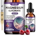 Magnesium Glycinate Liquid Drops 500mg, with Vitamin B6, Ashwagandha, L - Theanine, Chamomile, Magnesium Glycinate Supplemen Tinggi untuk Sleep, Stress, Energy, Mood - Cherry Flavor