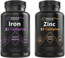 Kompleks Tambahan Zinc dengan Copper dan Vitamin C - Natural Flow 3X Zinc Carnosine dan Iron Suplemen 2-1 Kompleks Lengkap - Natural Flow 2X Heme dan Diplayed Non Heme Besi Bisglycinate