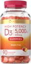CarlylyVitamin D3 Gummies 124; 5000 iu 124; 90 Count 124; Peach Flavored Gummy 124; Potensi Tinggi untuk Dewasa 124; Vegetarian, Non-GMO, Gluten Free Suplemen