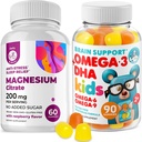 Omega3 Gummies for Kids with Omega 6 & 9 and Magnesium Gummies - DHA Children Children Brain Susion Dupport - No Fish Oil and Gluten Free Immune Health with Sugar- Free Magnesium