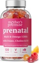 Gumi Vitamin Prenatal dengan DHA 124; Vegan Prenatal Vitamin Bagi Perempuan dengan Omega 3, Methylfolat, Choline & D3, Pregnancy Vitamin for Fetal Development 124; Gummy Multivitamin Suplemen, 120 Count