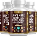 Mushroom Tambahan dengan Lion Mane Turkey Tail Reishi Cordyceps Chaga Marshmallow Root - 180 Count