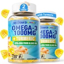 Vegan Omega-3 Gummies 1000mg + Turmeric - Omega 3 Fish Oil Alternatif untuk Dewasa - Algae DHA 600mg & EPA 300mg, Vitamin A, C, E, Zinc & MSM, Sugar Free, 120 Cts