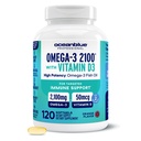 Omega-3 2100 profesional Oceanblue Professional dengan Vitamin D3 - 120 ct - Triple Power Burpless Fish Oil Suplement with High- Potency EPA, DHA, DPA dan Vitamin D3 - Wild- Caught - Orange Flavor (60 Hamba)