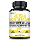 Satoomi Reishi Suplemen Kompleks 5000Mg - 10in1 Digabungkan dengan Lions Mane, Cordyceps Sinensis, Chaga Mashroom & Lainnya - 90 Capsules selama 3 bulan