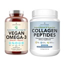 Skin & Joints Bundle - Premium Vegan Omega-3 (120 Capsules) dari Marine Algae + Grass Fed Collagen Peptides Powder (1kg - 100 Servings) Non-GMO. Skin Radiant, Joints, Bones & Graceful Aging