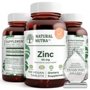Natural Nutra Zinc Gluconate 50mg Supplement for Imune Support, Promotes Skin Health, provides Ease From Flu & Cold, Boost Learning & Memory, Enhance Tase & Smele, Gluten Free 50mg 100 Vegan Tablet