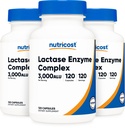 Nutricost Lactase Enzyme Complex 3.000 FCC ALU, 120 Veggie Capsules - Non-GMO, Gluten Free, 120 Servings (3 Botol)