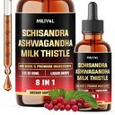 8in1 Schisandra Berry Drops with Milk Thistle, Ashwagandha, Rhodiola Rosea, Holy Basil, Artichoke, Dandelion Root & Turmeric Curcumin - 2 Fl Oz for 2 Month Suppply