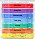 Weekly Pill Organizer selama 1 Day 4 Times Suply, KIGI 7 Days Stackable Pill Dispenser Container Vitamin (Rainbow)