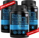 12-in-1 Nootropic Brain Supplement Anhidlous: Ginkgo Biloba for Brain Dups, Memory and Focus - B12, Alpha GPC, L Teanine dan Choline Supplemen Bioperin Non Caffeinated 1321mg (180g)
