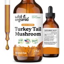 Wild & Organic Turkey Tail Mushroom Tasture - Dukungan Ammune Drops with Turkey Tail Extract - Liquid Mushroom Suplemen Gut Dut - Vegan, Sugar & Alcohol- Free - 4 fl oz