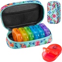 Serfeymi Weekly Travel Pill Organizer 2 Times A Day AM PM Upgraded Rainbow Pill Box 7 Day with Portable Ziper Case, Medicine Organizer for Pills, Vitamin, Fish Oils - Green 01