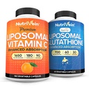 Nutrivena Premium Lipomadal Vitamin C 1650mg & Lipomal Glutathione Bundle - Acid Absorpsi Tinggi Plus Master Antioksidant & Liver Cleanse - Non-GMO, Vegan / Vegetarian - 180 + 60 Capsules