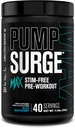 Jacked Factory Pumpsurge Max Stim Free Pre Workout - High-Performance Caffeine Free Pre Workout dengan L-Citrulline, N03- T Arginine Nitrate & Glutathione - 40 Servings, Blue Raspberry