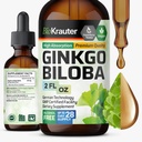 BIO KRAUTER Ginkgo Biloba Extract - Liquid Ginkgo Bilosa Suplemen untuk Otak - Vegan, Alkohol & Gula Bebas - 2 Fl Oz