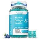 Biotin Gummies dengan Collagen & Kertin for Hair Skin Nails- Menyediakan Rambut dan Kuku Kuat, Pria Wanita, Anak - 60 Blueberry Flavored Gummies