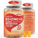Sugar Free Vitamin C + D3 + Zinc Gummies for Adules 50 +, 9 in 1 Immune Defency Suplement with D3 5000IU, Elderberry, Echinacea, Mullein Leaf for Boost Imunity, Power Antioksidant, Vegan (Paket 1)