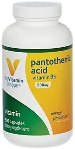 The Vitamin Shoppe Panthenic Acid 500MG, with Vitamin B5, Support Energy Production & Hair, Skin, Nails, Once Daily (300 Capsules)