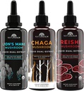 Naturealm Lion Mane, Reishi, & Chaga Mushroom Extract - Adaptogen Stack for Focus, Immunity, Longevity, Gut Health, Antiaging, Energy, Healing, & More - Organic Liquid Drops - 50 mL Each (3 Paket)