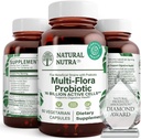 Natural Nutra Ultimate Flora Probiotic for Women and Men, Helling Impreasants Distraffilus, Contributes to Overall Health, Promotes Immune System, Multi- Strain with Lacleillus, Acidophilus, 60 Capsules