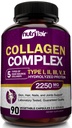 NutriFlair Multi Collagen Peptides 2250mg, 90 Capsules - Tipe I, II, III, V, X - Collagen Suplemen Powder Pill untuk Perempuan dan Pria - Protein Hidrolyzed, Rambut Berat, Skin, Nails - Non-GMO