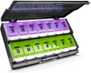 Ekstra Large Weekly Pill Organizer 2 Kali sehari - Rimoct Am / Pm Daily Case Medicine Organizer, Push Tombol 7 Day Pill Box for Pills / Vitamin / Cod Liver Oil / Suplemen (Purple & Green)