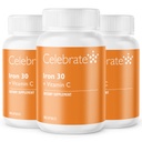 Rayakan suplemen Besi Vitamin dengan Vitamin C - 30mg Besi, 60mg Vitamin C, Bariatric Vitamin untuk Pasien WLS, Vertikal Sleeve & Gastric Bypass Operasi - 90 Kapsul