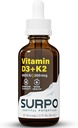 Vitamin D3 + K2 Liquid Drops with Omega 3 Oil - 5000 IU Vitamin D Drops K2 for Hormone Dukung & Bone Health - Liquid Vitamin D3 dengan K2 Drops for Maximum Absorpsi - 2Fl Oz Vitamin K2 D3