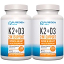 2 dalam 1 Potency Tinggi Formula 90mcg Vitamin K2 (MK7) dan 5000 IU Vitamin D3 Suplemen untuk Supply Bone and Heart Health; Non-GMO Formula Vitamin D3 & K2, Total 240 Capsules I 8 Bulan Supply