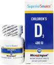 Sumber Superior Anak Vitamin D3 400 IU - Teeth, Bone & Ammune Support Supplemen untuk Anak - Non-GMO - 100 MicroLingual Dissolable Tablet