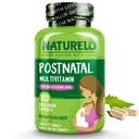 NATURELO Postnatal Multivitamin - Suplemen untuk Perempuan Pemanas Nafas - Plant - Berbasis Vitamin D, Liak, Besi Lembut - untuk Ibu Perawat, Bayi - Post Natal Lactation Dukungan 180 Capsules