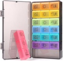 Weekly Pill Organizer 7 Day 3 Times, Portable Pill Organizer, BPA Free Pill Case, Travel Daily Pill Box Reminder, Medication Organizer for Vitamin, Suplemen (Rainbow)