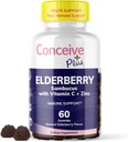 CONCEIVE PLUS Elderberry Gummies - Sambucus Black Elderberry dengan Vitamin C & Zinc, Flavor Blueberry Lezat, 60 Count, 30 Hari Suppply