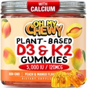 Center- Vitamin D3 K2 Gummies - Anak-anak, Teens & Dewasa - Tambahan Gigi Sehat, Bone, Energi & Imunitas - 5000 IU D3, 120 mcg K2 (MK-7), 120 mg Calcium
