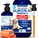 Salmon Oil for Dogs - Omega 3 for Dogs - 16 FL OZ Wild Alaska Salmon Fish Oil - Natural EPA & DHA Fatty Acids for Skin & Coat, Allergy, Gabungan & Bone Health - Liquid Support for Shedding