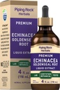Piping Rock Echinacea Goldenseal Taincture 124; 4 Fl Oz Liquid Drops 126; Extract Bebas Alkohol 124; Vegetarian, Non-GMO, Gluten Free Suplemen