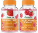 Dukungan Imuniune + Collagen & Biotin, Gummies Bundle - Great Tasting, Vitamin Suplemen, Gluten Free, GMO Free, Chewable Gummy