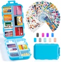 14 Grids Travel Pill Organizer Box dengan 415- Pcs Medics Name Label - Pocket Daily Farmacy Case Container Kit - Travel Medication Holder Dispenser for Fish Oil Vitamin Penyimpanan - Blue