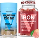 Tambahan Besi dengan Godzilla, Vegan Gummies Besi dengan Vitamin C, A, B- Complex, Folate, Zinc for Dewata & Kid, untuk Deficiency Besi, Anemia, Relaxation Tidur, Non-GMO
