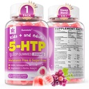 Gummies 5HTP untuk Dewasa & Anak 8 +, Melonalin Free Gummies dengan Magnesium Glycinate, GABA, L-Glycine, Ashwagandha, Vitamin B6 untuk Zzzs Lezat, Otak & Muscle Relaxation, 0 Sugar 60 Count (Paket 1)