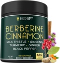 7in1 Premium Berberine dan Cinnamon Ceylon untuk Wheight Management, Ditraffic, Heart Health & Imune Dukungan - dengan Ginseng, Turmeric, Ginger, Milk Thistle & Black Pepper - 120 Vegan Capsules