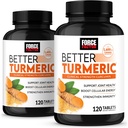 FORCE FASETOR Lebih baik Turmeric 2-Pack Dukungan Bersama Menampilkan Kurva HidroCurc dengan Pepper Hitam, Kekuatan Clinical Gabungan Dukungan, 240 Tablet, Paket Putih