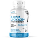 Nutri R Alpha Lipoic Acid 600mg Capsules - R Lipoic Acid Stabilisasi dengan Biotin - Aktif Bentuk RALA - 600 mg Clinical Dosage - Dukungan Energi Cellular Yang Kuat - 30 Vegan Capsules - RALA