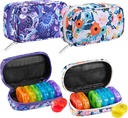 Serfeymi Weekly Travel Pill Organizer 2 Kali sehari Hari PM Pelangi Pill Box 7 Hari dengan Kasus Zipper Canvas Pill, Medical Organizer for Pills, Vitamin, Fish Oils - Purple 01 + Bloom 01