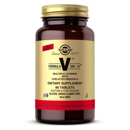 Solgar Formula VM-75, 90 Tablet - Multivitamin dengan Mineral --- Vitamin A, B6, B12, C, D, E - Biotin, Magnesium, Calcium, Besi, Zinc - Vegan, Gluten Free, Dairy Free, Kosher - 90 pelayan