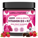 Ilama Vitamin D3, Vegan, Animasia Support Immune, Vitamin D Gummi untuk Dewasa dan Anak-anak, Real Fruit Gummy Vitamin, Promotes Bone Health, No Added Sugar Cane, Raspberry, 60 Ct