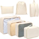 Toplive 7 Set Packing Cubes for Travel, Luxement Organizer Bags for Travel Accessories, Compression Packing Cubes, Beige