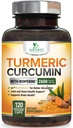Suplemen Curcumin Turmeric 2600mg - 95% Curcuminoid dengan Ekstrak Turmeric & BioPerine Black Extract untuk Absorpsi Terbaik, Dukungan Bersama Vegan Alam, Non- GMO, Botol di AS - 120 Capsules