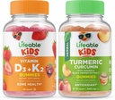 Lifeable Vitamin D3 + Vitamin K2 Kids + Turmeric Curcumin Kids, Gummies Bundle - Great Tasting, Vitamin Suplemen, Gluten Free, GMO Bebas, Gummy Chewable